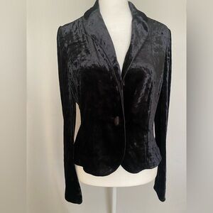 1990s Black Velvet Soft Blazer Jacket Cropped Button Stretch Express Suit Size M